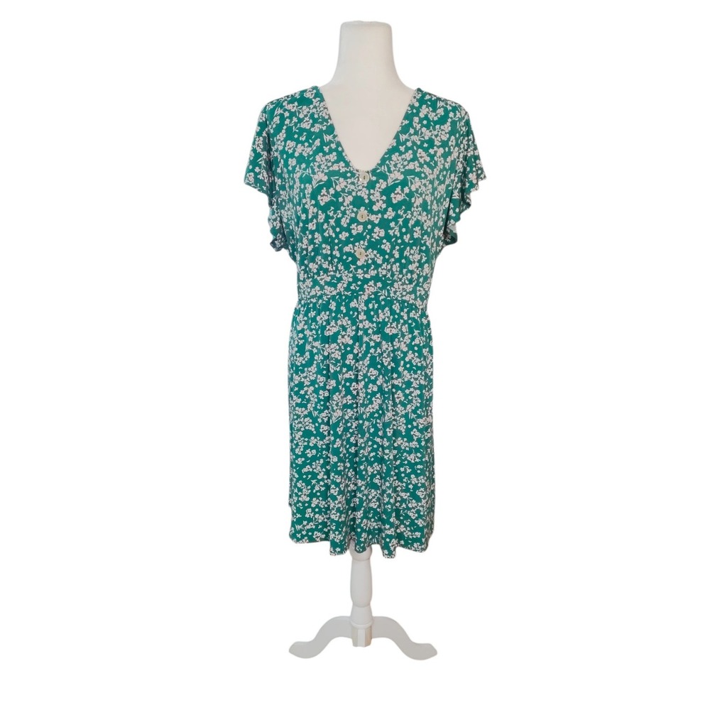 Kaileigh Green Pink Cottagecore Dress Prairie Flutter Sleeve Floral Plus Size 3X